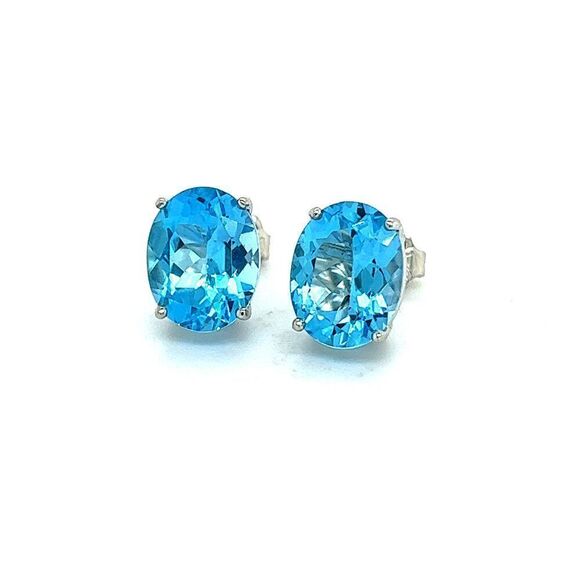 Natural Blue Topaz Stud Earrings 14k White Gold 5.79 TW Certified $599 307906 - Picture 8 of 15